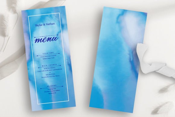 Download Modern Blue Watercolor Wedding Menu Card - Watercolor Collection