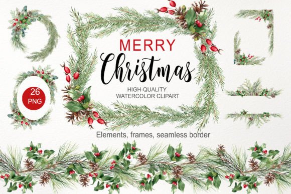 Download Watercolor Christmas Greenery Clipart - Watercolor Collection