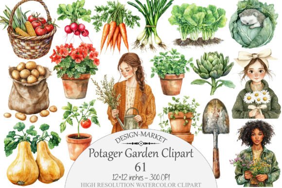 Download Watercolor Potager Garden Clipart - Watercolor Collection