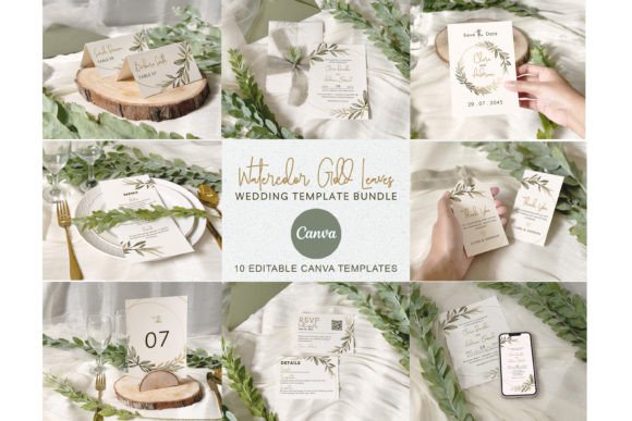 Download Watercolor Gold Leaf Wedding Invitation - Watercolor Collection